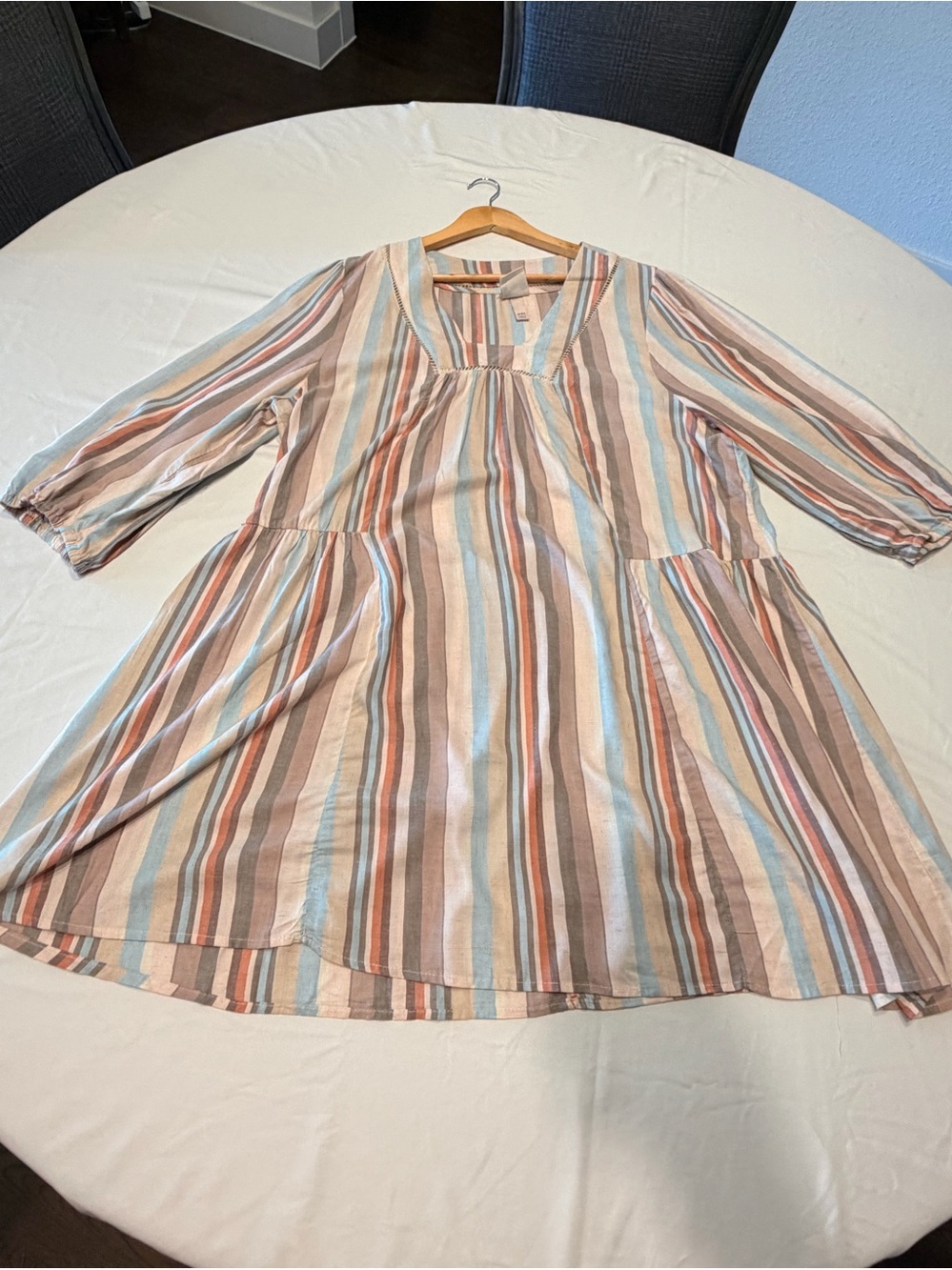 Knox Rose Vertical Striped Babydoll Top Blouse Crochet Trim Multicolor XXL